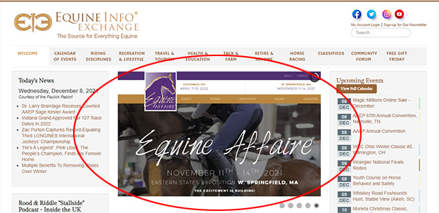 HERO Banner for Equine Affaire on EIE Home Page