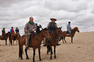 The Gobi Gallop has been running for 5 years now without serious injury to rider or horse. This is the crazy crew from the very first ride which fully crossed the Gobi Desert - L-R Batsaikhan - head guide, Julie Veloo - organizer, Sue Crews ( front) Nigel Brown and Robyn Hepburn ( behind) Ronel Turrell and Steve McKechnie The Gobi Gallop has been running for 5 years now without serious injury to rider or horse. This is the crazy crew from the very first ride which fully crossed the Gobi Desert - L-R Batsaikhan - head guide, Julie Veloo - organizer, Sue Crews ( front) Nigel Brown and Robyn Hepburn ( behind) Ronel Turrell and Steve McKechnie